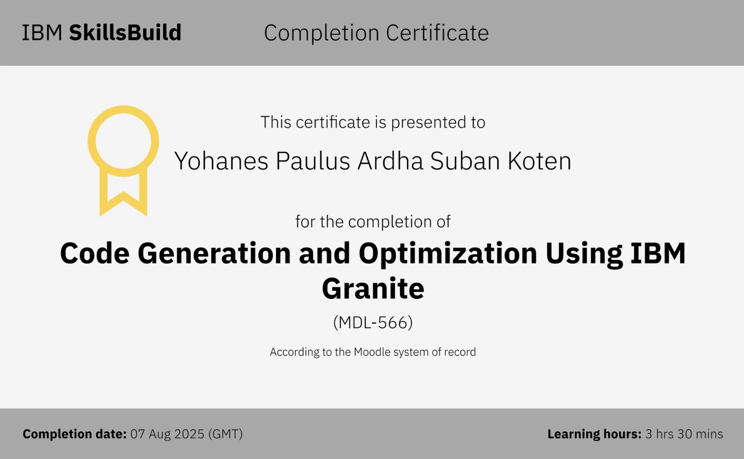 IBM SkillsBuild Certificate MDL-566