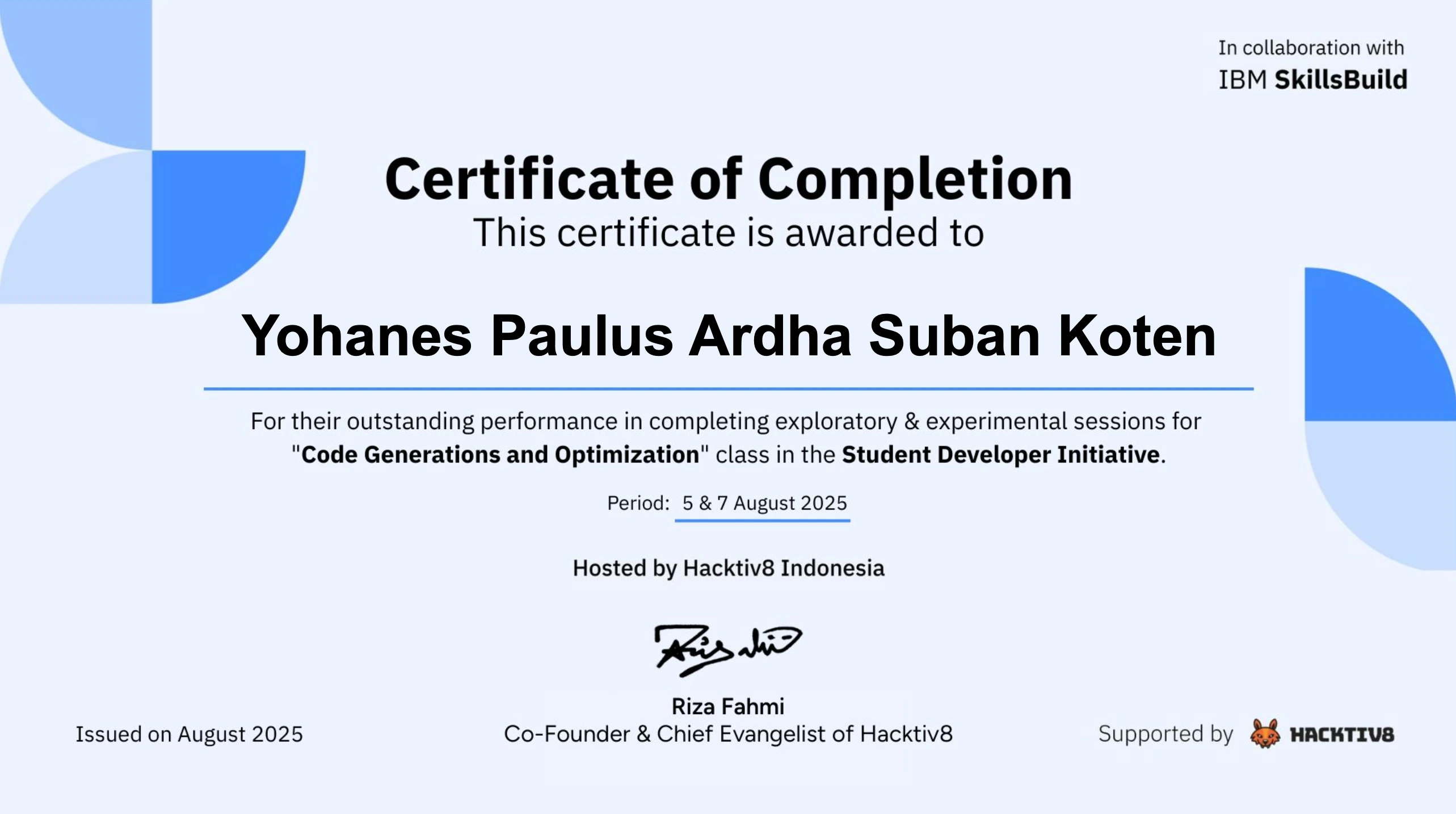 IBM Granite GenAI Certificate of Completion - Hacktiv8
